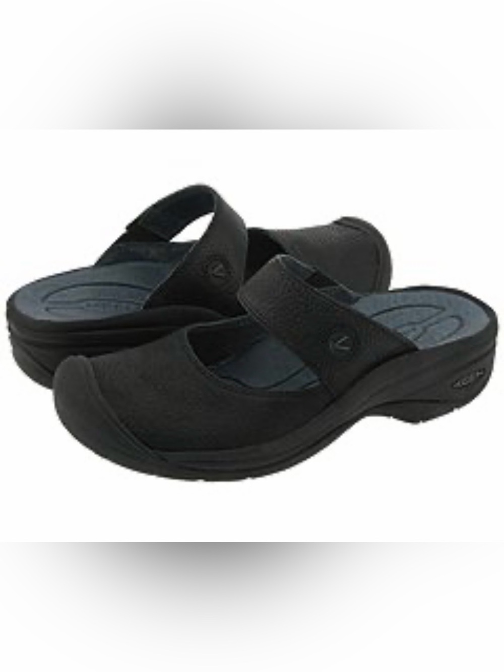 KEEN Saratoga II Black Nubuck Cushioned Footbeds Mary Jane Mules Clogs Sz 9